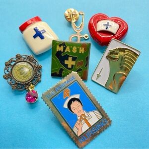 Bundle Medical Pins Button Covers  Lot Of 7 M*A*S*H Nurses Stethoscope